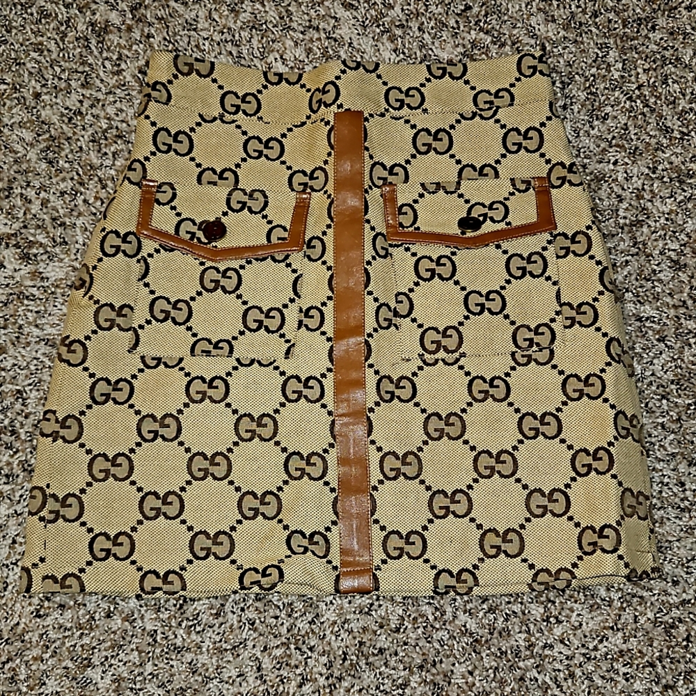 Monogram-print mid-rise cotton-blend mini skirt